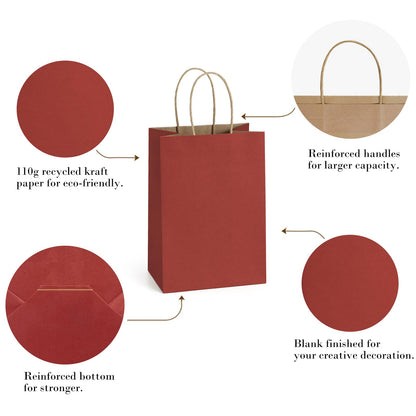 BagDream Small Gift Bags 25Pcs 5.25x3x8 Red Paper Bags with Handles, Kraft Paper Sacks for Small Gifts, Birthday, Wedding Party Favor, Christmas Valentine‘s Day