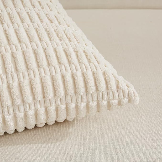 Fancy Homi Boho Decorative Throw Pillow Covers 20x20 Inch for Living Room Couch Bed Sofa, Rustic Modern Farmhouse Home Decor, Soft Corduroy Cream Square Cushion Case 50x50 cm