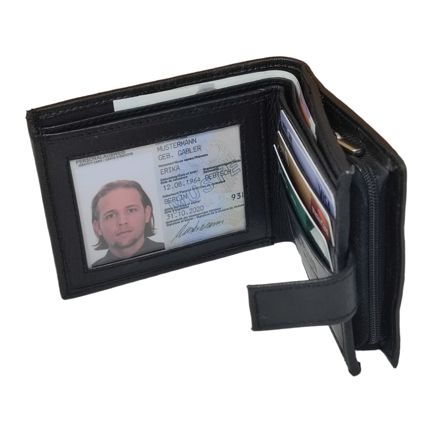 RAS WALLETS | RFID Blocking Gents Wallet, Credit Card Holder & Money Organisers for Men with ID Window & Side Zip Coin Pocket #44 (Black)