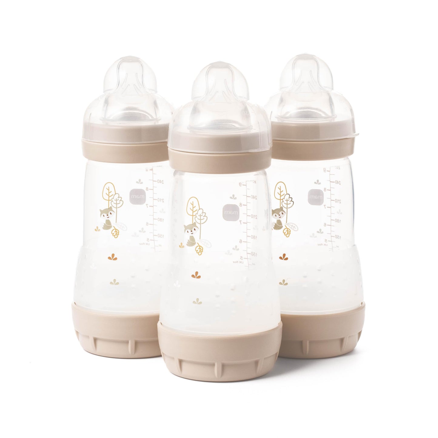 MAM Easy Start Anti-Colic Baby Bottles | 3 Pack (3 x 260) | Self-Sterilising Baby Milk Bottle | Medium Flow MAM Teats Size 2 | Newborn Essentials | Seashell (Various Designs)