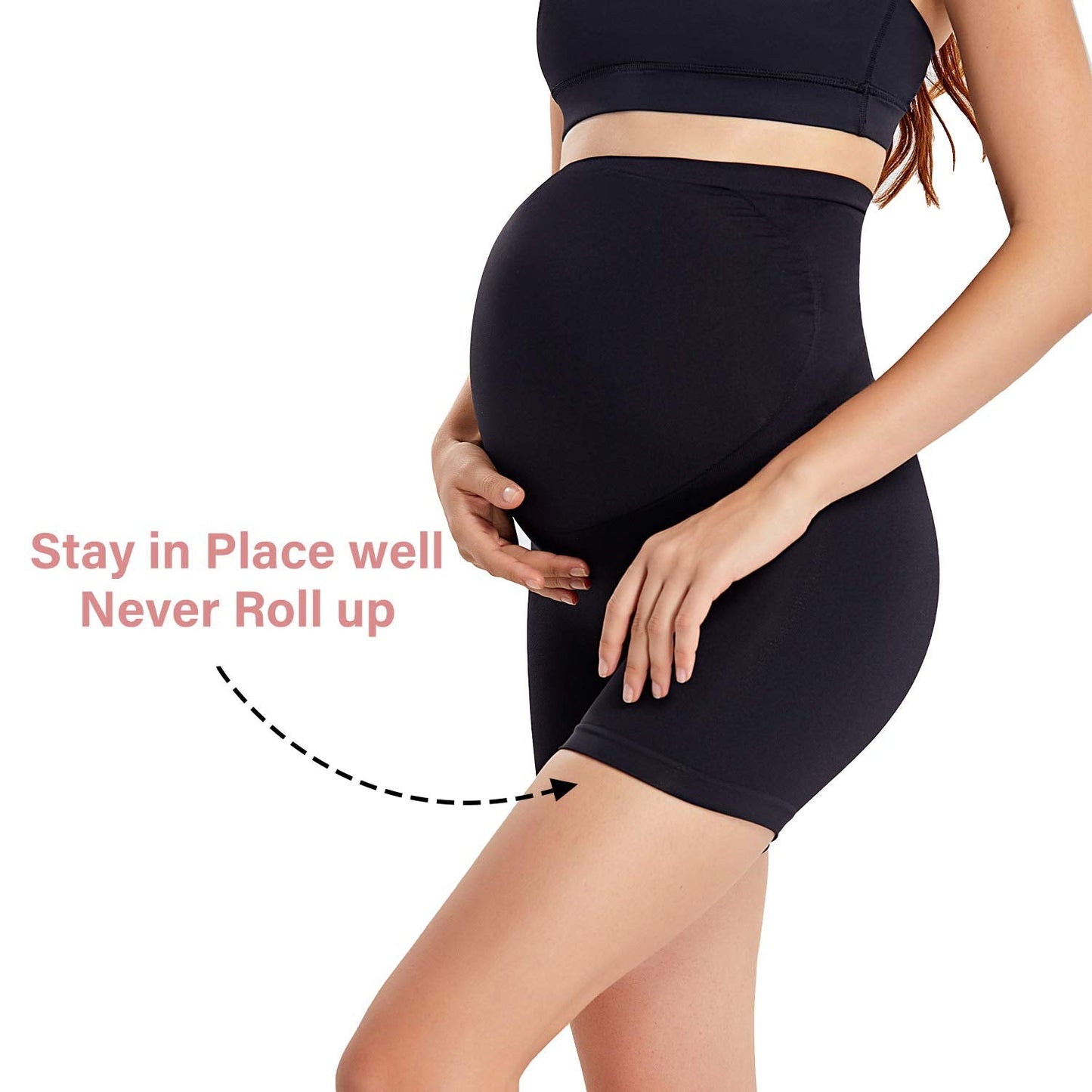 Gratlin Women's Seamless Pregnancy Shapewear High Waist Shorts Mid-Thigh Underwear, Large, Black