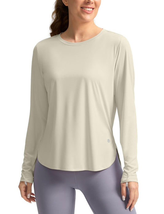 Women's Sun Shirts UPF 50+ Long Sleeve UV Protection Shirt Lightweight Quick Dry Workout Hiking Tops for Women(Oatmeal,XS)