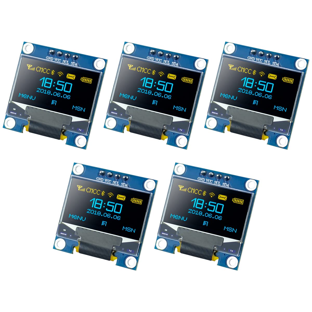 Hosyond 5 Pcs 0.96 Inch OLED I2C IIC Display Module 12864 128x64 Pixel SSD1306 Mini Self-Luminous OLED Screen Board Compatible with Arduino Raspberry Pi(Blue and Yellow)