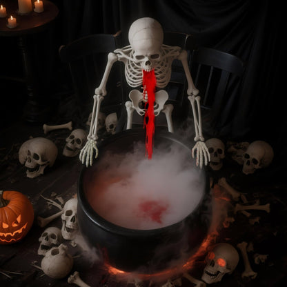 Halloween Decoration, Ultrasonic Mist Maker Fogger with Black Witch Cauldron Halloween Skeleton Splash Guard, Spooky Hocus Pocus Party Halloween Decor for Home Table Kitchen Garden