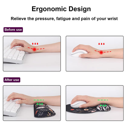 G JGOO Mouse Pad with Wrist Rest and Keyboard Wrist Rest Set, Wrist Rest for Computer Keyboard Memory Foam Pain Relief with Non Slip Rubber Base for Office, Gaming, Computer, Laptop, Garden Flower