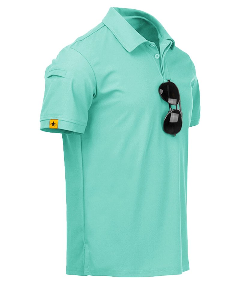 ZITY Mens Polo Shirt Short Sleeve Sports Tactical T-Shirt Athletic Golf Polos Daily Casual Stylish Collared Shirts for Men Turquoise Blue 5X-Large