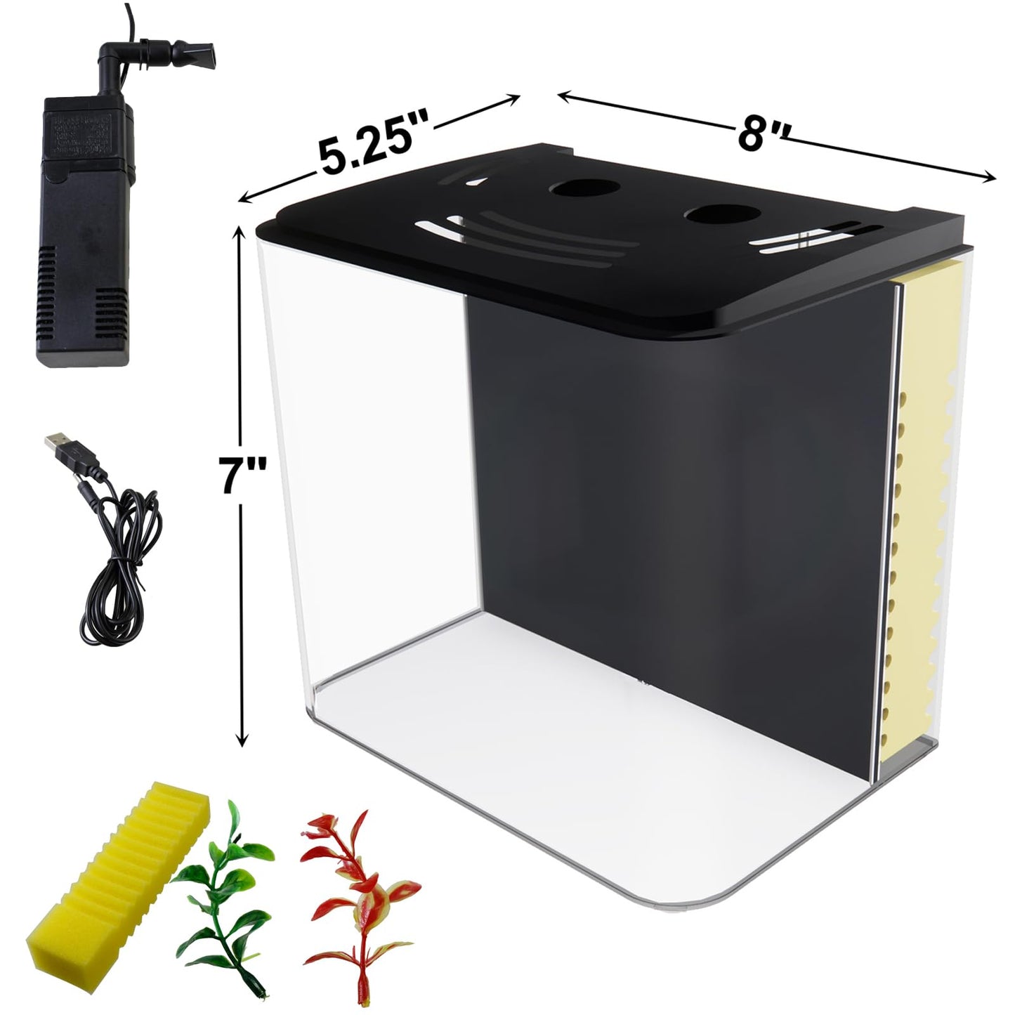 AQUANEAT Fish Tank, 1.2 Gallon Aquarium, Small Betta Fish Tank Starter Kit with LED Light and Water Filter Pump, Rectangular