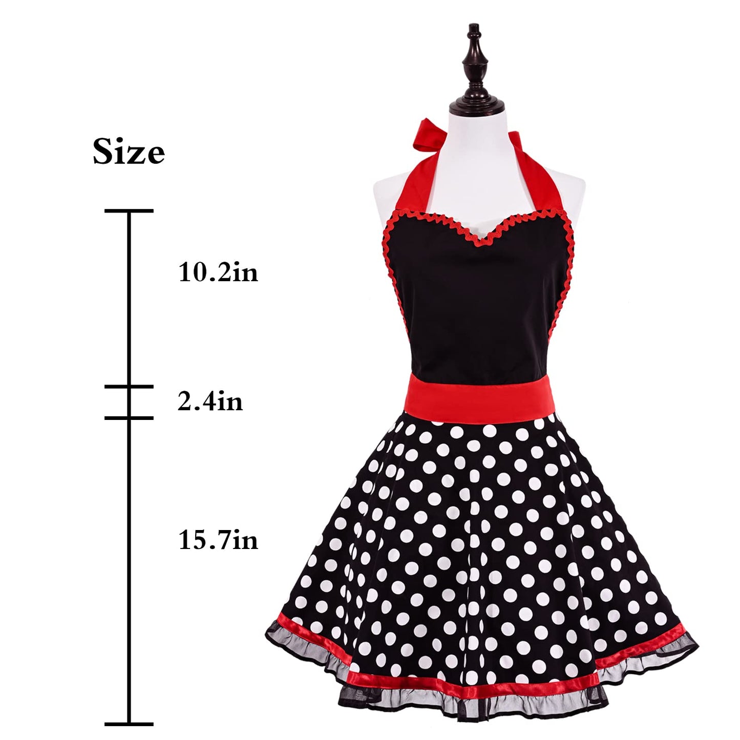 Violet Mist Cute Sweetheart Vintage Apron for Women Girls Polka Dot Retro Stylish Apron Sexy Black Dress 50s Aprons Lace Ruffle Adjustable Neck Strap Flirty Aprons Halloween Christmas Mothers Gifts