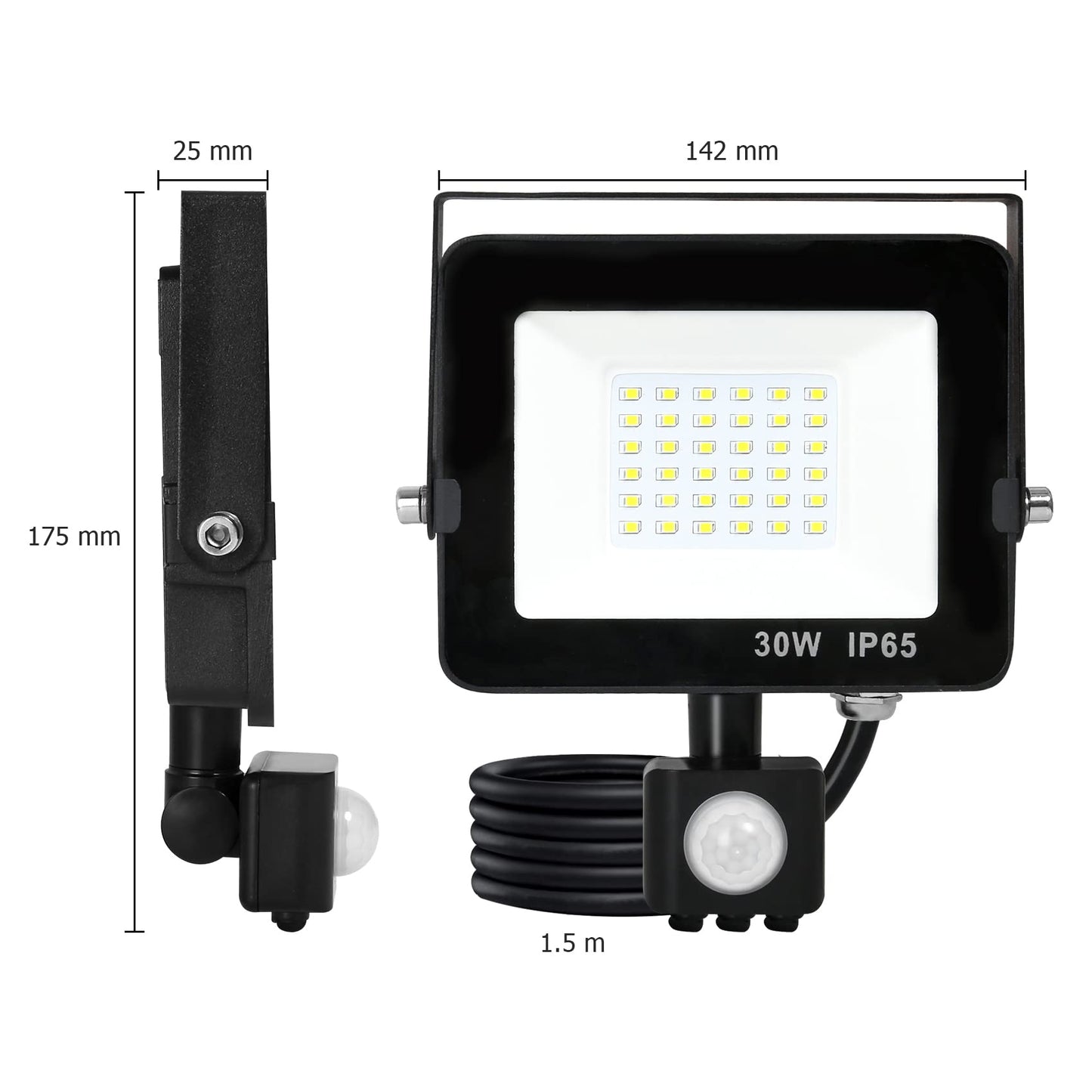 Totofac Motion Sensor Outdoor Security Light, 30W LED Floodlights with PIR Sensor, IP66 Waterproof Motion Sensor Outdoor Wall Light for Garden, Backyard, Garage, Doorways,6000K Daylight White