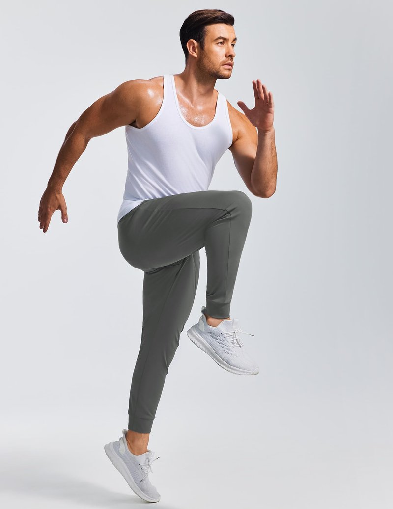 PINSPARK Mens Athletic Joggers Pants with Zipper Pockets Lightweight Quick Dry Workout Track Gym Pants Dark Gray L