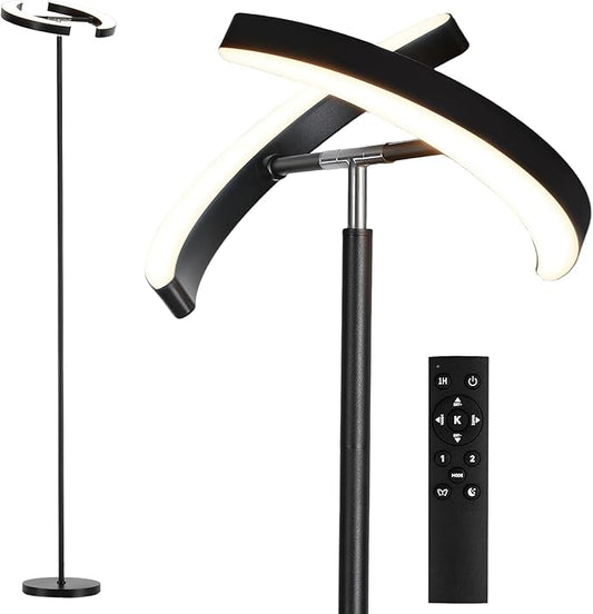 SUNMORY Floor Lamps for Living Room, 28W Bright LED Floor Lamp with 2 Rotatable Lights & Remote Control, 74" Dimmable Tall Standing Lamp, Modern Reading Torchiere Corner Lamp for Bedroom Office, Black