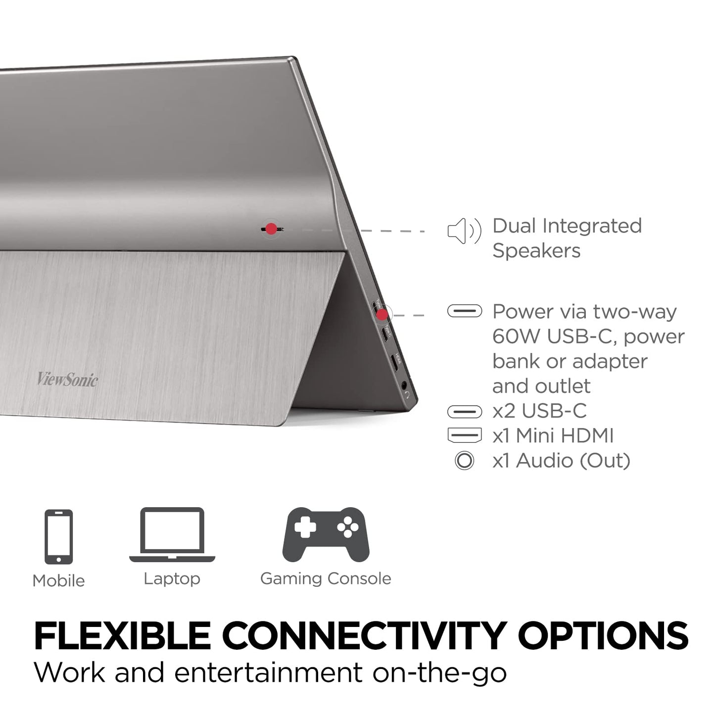 ViewSonic VA1653 16 Inch 1080p FHD IPS Portable Monitor with Eye Care, Built-in Stand, USB C, Mini HDMI, and Protective Case External Second Screen for Laptops, PC, Mac, and Gaming Consoles