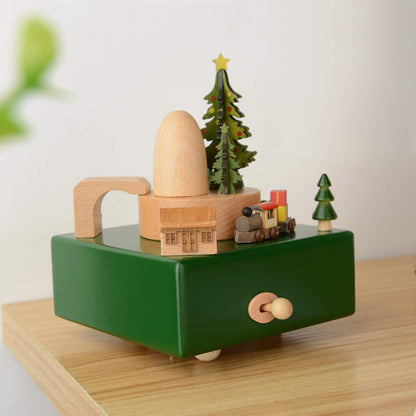 Takefuns Wooden Music Box Present Christmas Train Musical Box for Her,Musical Box Smart Castle Toy Birthday Present for Lover Friends and Children，Play Merry Christmas Song
