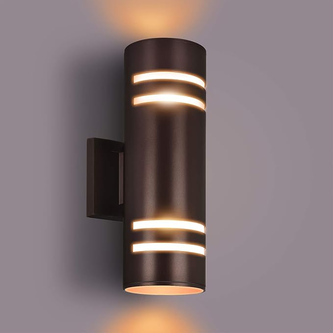 Outdoor Wall Lights Exterior, Modern Outside Sconce Wall Lighting, Exterior Light Fixture Wall Mount Oil Bronze Cylinder, Up Down Outdoor Lights for Garage, House, Porch