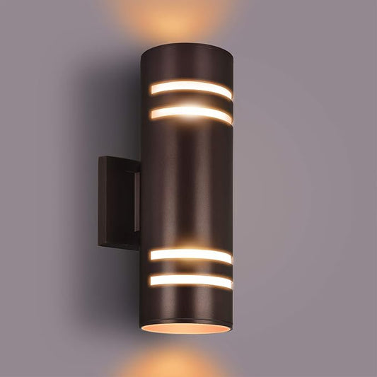 Outdoor Wall Lights Exterior, Modern Outside Sconce Wall Lighting, Exterior Light Fixture Wall Mount Oil Bronze Cylinder, Up Down Outdoor Lights for Garage, House, Porch