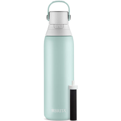 Brita Stainless Steel Premium Filtering Water Bottle, BPA-Free, Reusable, Insulated, Replaces 300 Plastic Water Bottles, Filter Lasts 2 Months or 40 Gallons, Includes 1 Filter, Glacier - 20 oz
