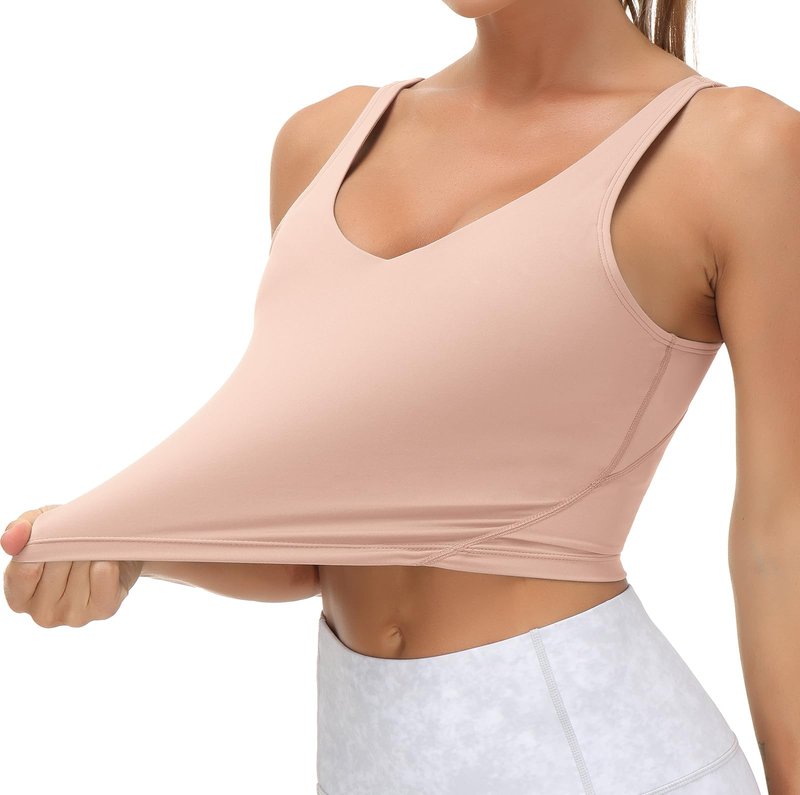 Women’s Longline Sports Bra Wirefree Padded Medium Support Yoga Bras Gym Running Workout Tank Tops(Soft Pink, X-Large)