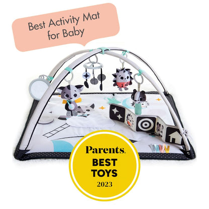Tiny Love Black & White Gymini, 2-in-1 Musical Baby Play Mat, 0+ Months, Baby Play Gym, 18 Activities, Interactive Musical Toy, High Contrast Baby Book, Adjustable Arches, Magical Tales