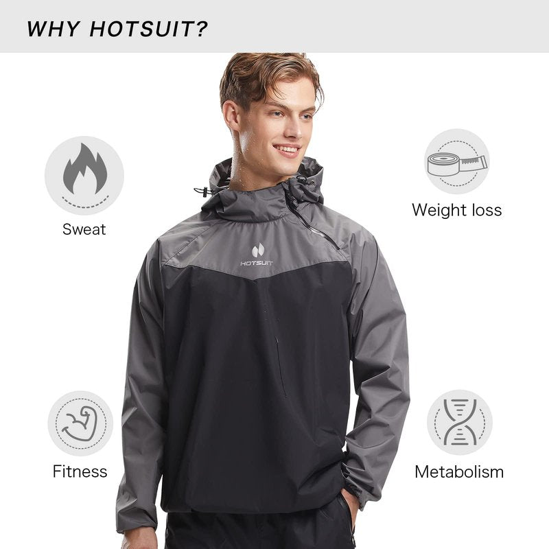 HOTSUIT Sauna Suit Men Weight Loss Gym Exercise Sweat Suits Workout Jacket, Gray, XL