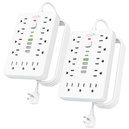 6 FT Flat Plug Surge Protector Power Strip,11 Multiple AC Outlets with 6 USB Ports (2 USB C), 6 Feet Extension Cord, 1250W/10A, One Touch Switch Button, 17 in 1 Compact powerstrip
