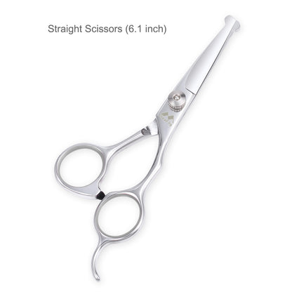 iSeaFly Dog Grooming Scissors Kit with Round Tip, 6 in 1 Cat Dog Scissors, Stainless Steel Pet Grooming Shears, Straight, Curved, Thinning Shears, Comb for Full Body, Face, Nose, Ear & Paw
