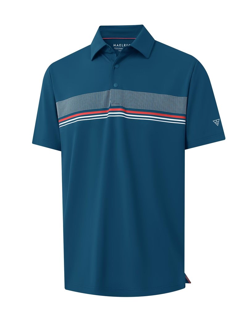 M MAELREG Golf Shirts for Men Dry Fit Moisture Wicking Lightweight Chest Striped Solid Casual Polo Shirts for Men Blue