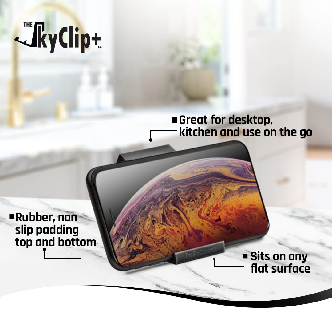 The SkyClip+ Phone & Tablet Holder for Air Travel, Home and Office Use - Inflight Phone Mount & Stand Compatible with iPhone, Android, Kindle and Tablets - Travel Accessory (Black & Black, 2 Pack)
