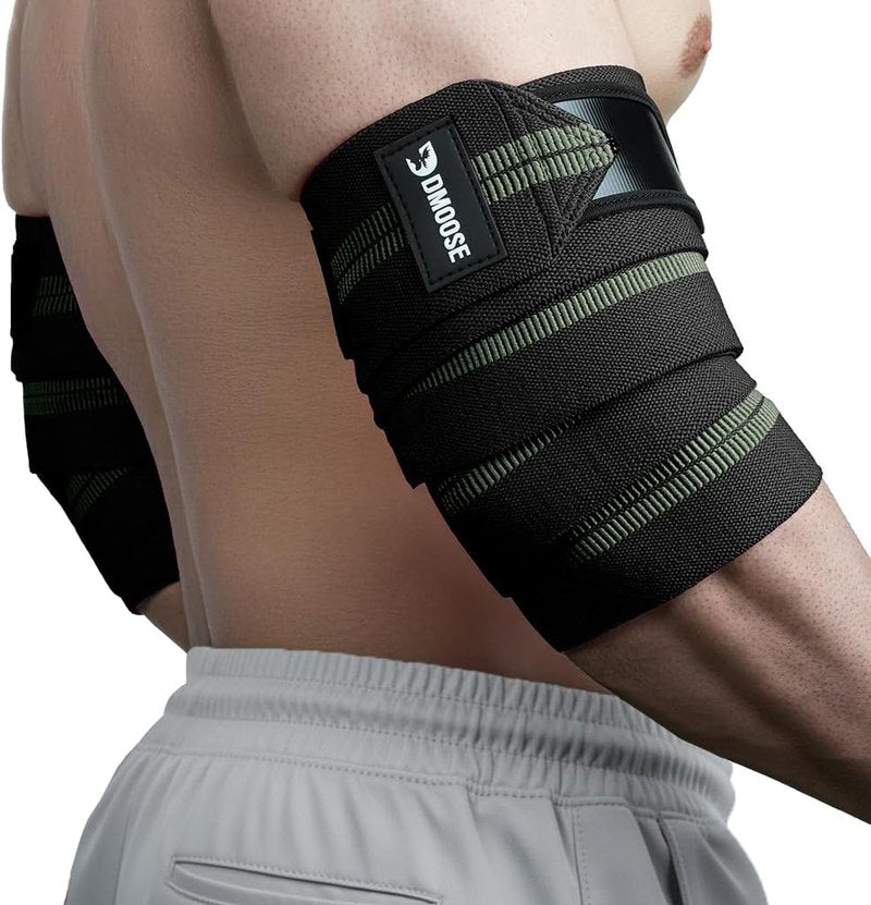 DMoose Fitness Elbow Wraps - Adjustable 40'' Compression Sleeves for Weightlifting, Joint Support & Tendonitis Relief | Pair