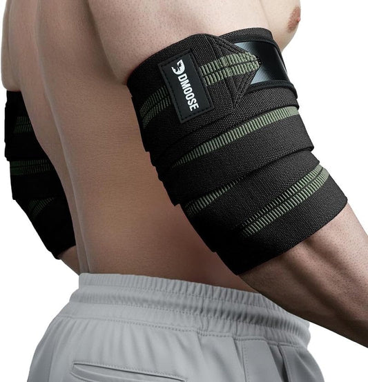 DMoose Fitness Elbow Wraps - Adjustable 40'' Compression Sleeves for Weightlifting, Joint Support & Tendonitis Relief | Pair