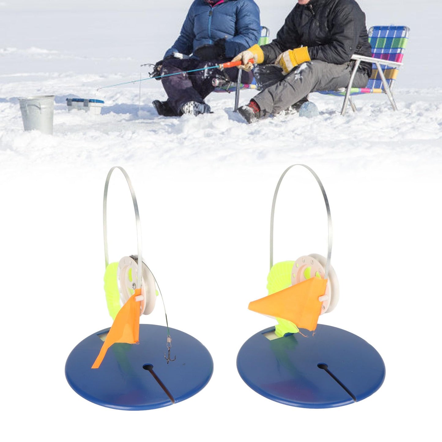 RiToEasySports 6 Set Ice Fishing Tip Ups with Storage Bag - Tip Up Flag Indicators for Winter Fishing