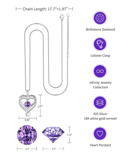 Jewelry for Women Wife Infinity Heart Birthstone I Love You Necklace S925 Anniversary Women Necklaces for Her Wife Birthday Gift Ideas, Birthday Present for Girlfriend Mom Daughter Sterling Silver