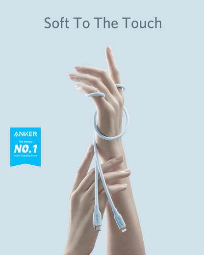 Anker USB C to Lightning Cable, MFi Certified Powerline III Flow Silicone Charging Cable for iPhone 13 13 Pro (Cloud White, 6ft)