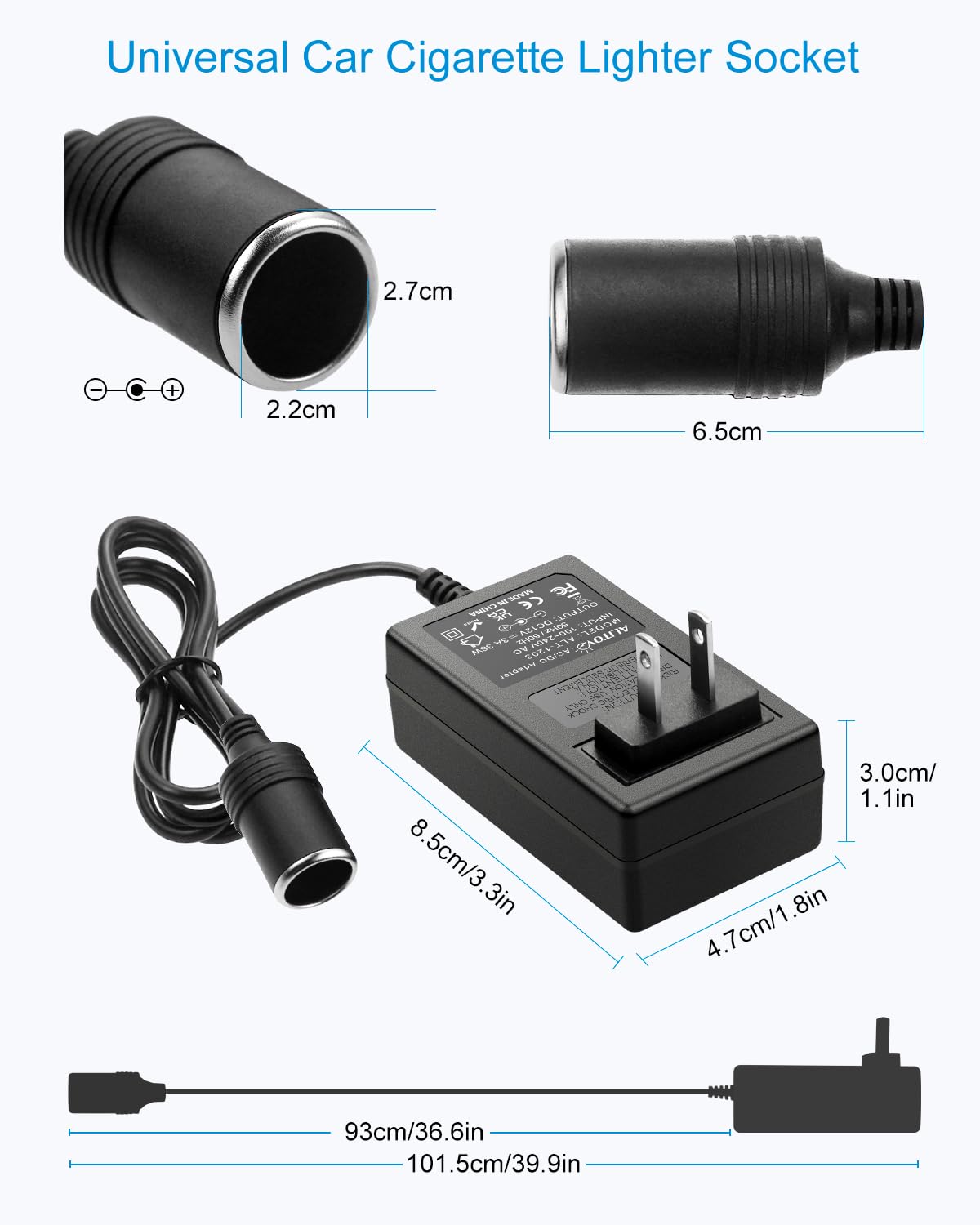 ALITOVE AC to DC Converter 110V to 12V Converter 3A Power Supply 36W Max with Car Cigarette Lighter Socket for Car Vacuum Cleaner Car Dash Cam Car MP3/MP4 Car Fan