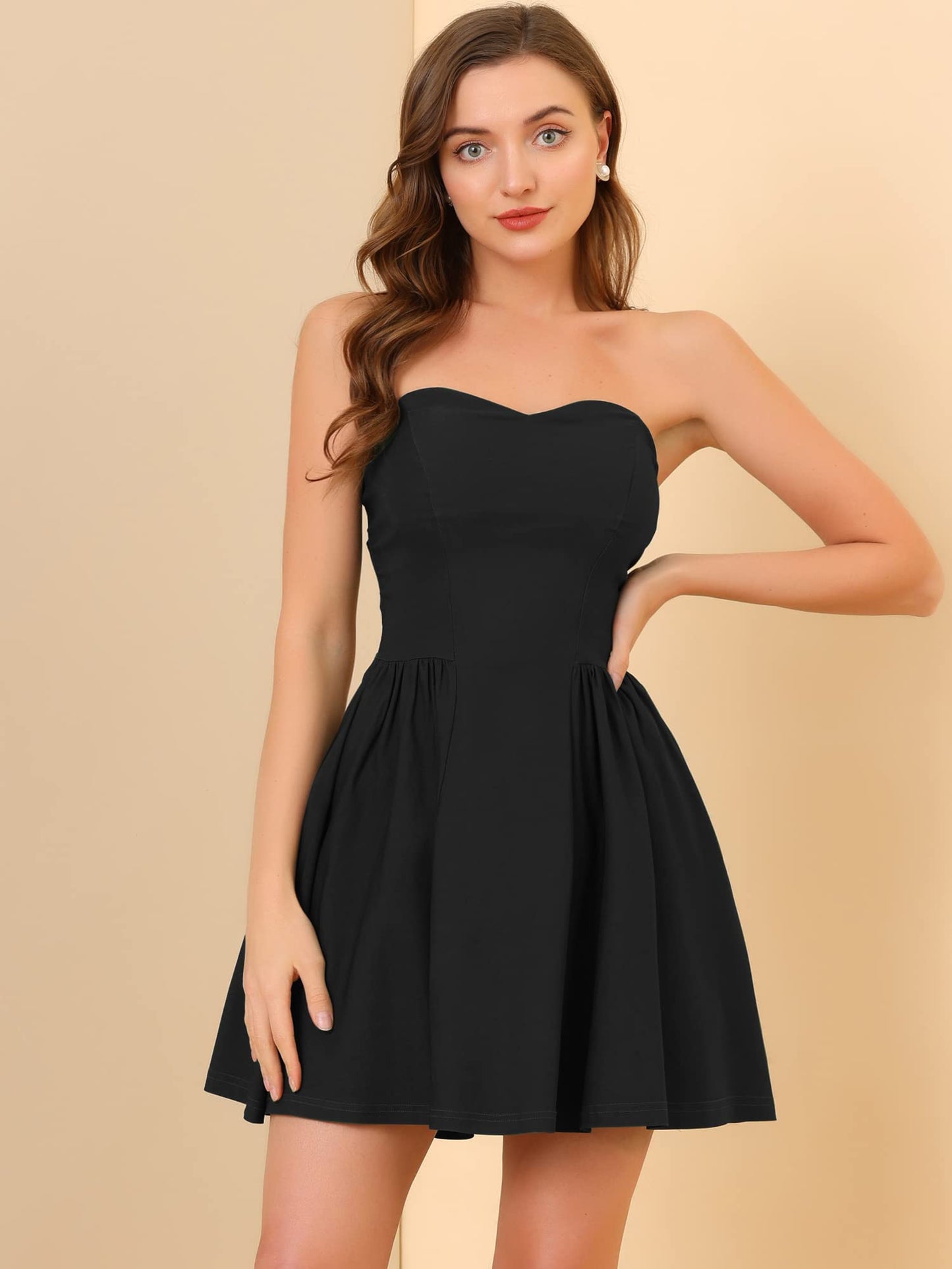 Allegra K Women's Sexy Strapless Party Dress Sweetheart Neck Off Shoulder Sleeveless Halloween Mini Dress XX-Large Black