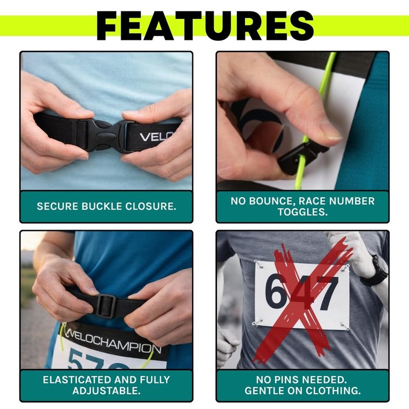 VeloChampion Lightweight Running Belt Waist Pack for Men Women - Elasticated Stretch Fit Race Number Holder - No Pins - 3 Sizes - Run. Triathlon. Cycle. Marathon. Jogging (1, Medium)