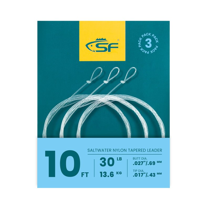 SF 10FT 30lb Pre-Tied Loop Saltwater Tapered Leader Fly Fishing Low Visibility High Strength Clear Nylon for Saltwater Bonefish Permit