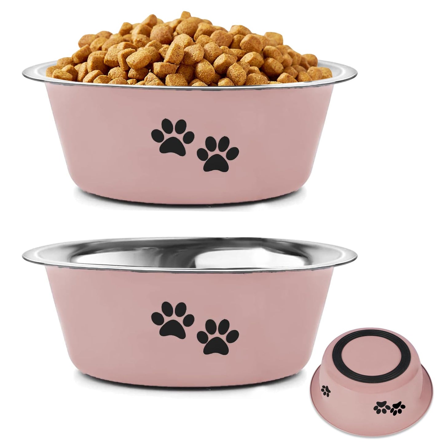 YUDANSI 860ml Pink Dog Bowls 2 Pack Small Medium Dogs Feeding Bowls Food Water Bowls with Non-Slip Silicone Sole, Stainless Steel Dog Dishes Elevated Raised Pet Feeder