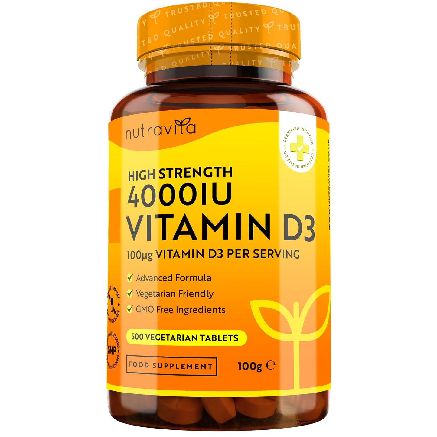 Vitamin D 4000 IU - 500 Micro Tablets - Max Strength - 16 Month Supply - Hight Strength Vegetarian VIT D3 - Vitamin D3 Supports Your Immune System & Bone Health - Made in The UK by Nutravita