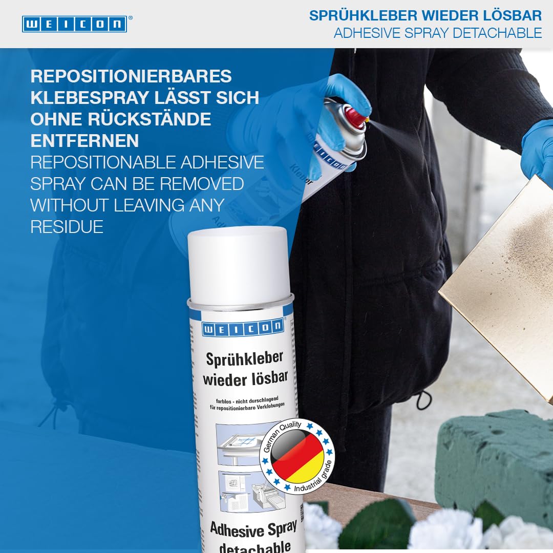WEICON Adhesive Spray Detachable 500 ml, Non-Permanent for plotters, Cutting mats, Screen Printing & Stencils, Transparent