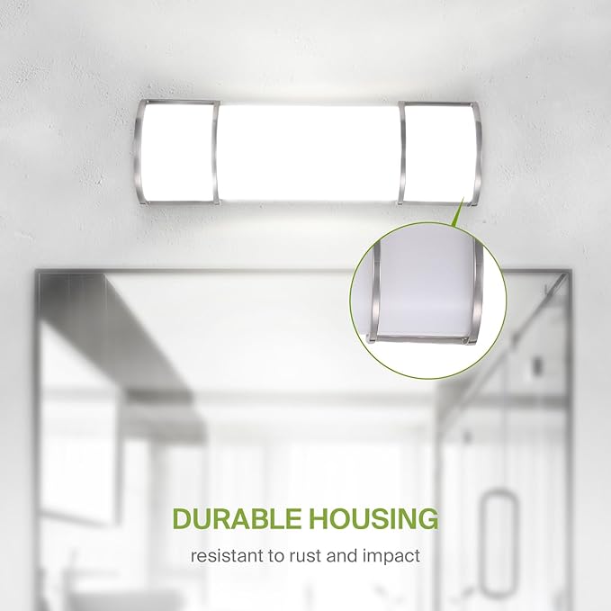 ASD LED 18" Vanity Flush Mount Light Fixture, Linear Bathroom Lighting Bar | 3CCT, Dimmable, Energy Star, ETL Listed | 20W 1650LM 3000-5000K 120V | Long Tube Bath Wall Sconce Over Mirror | Nickel