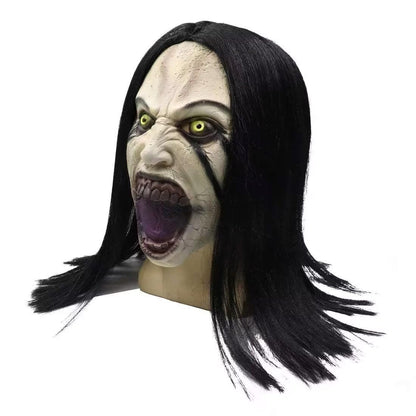 Bulex Horror Crying Woman Mask with Wigs Scary Evil Ghost Devil Creepy Demon Full Head Latxe Mask Horror Halloween Masquerade Party Cosplay Props
