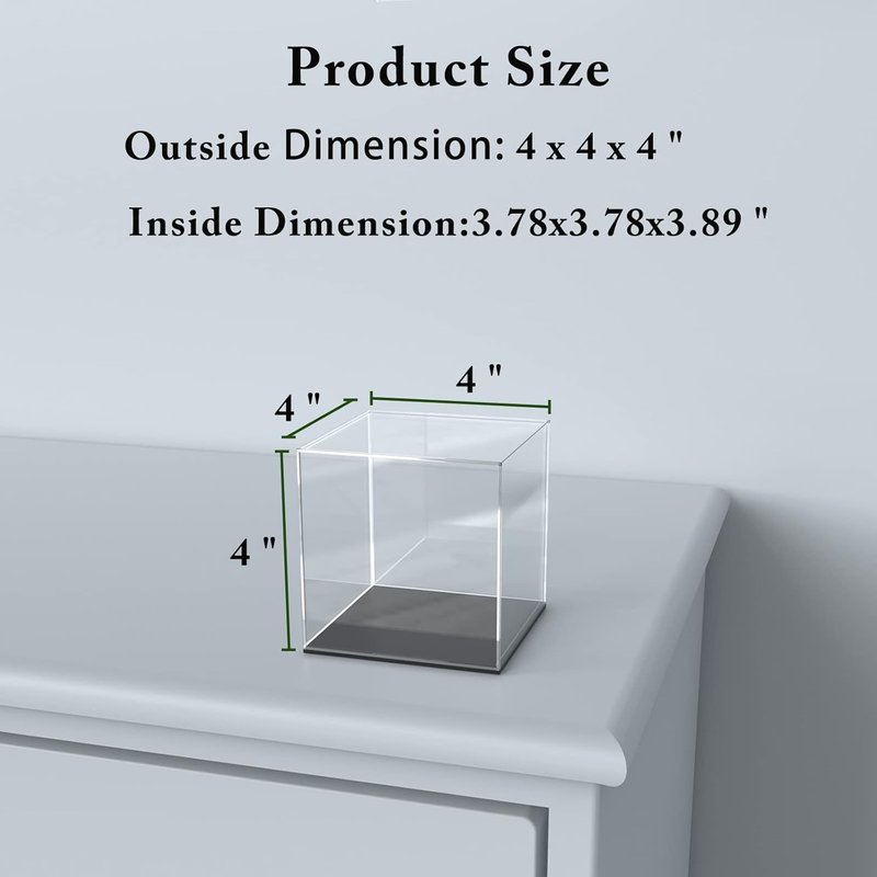 Acrylic Display Case - 4x4x4 Inch Cube Box for Softball Collectibles | Clear with Matte Black Base