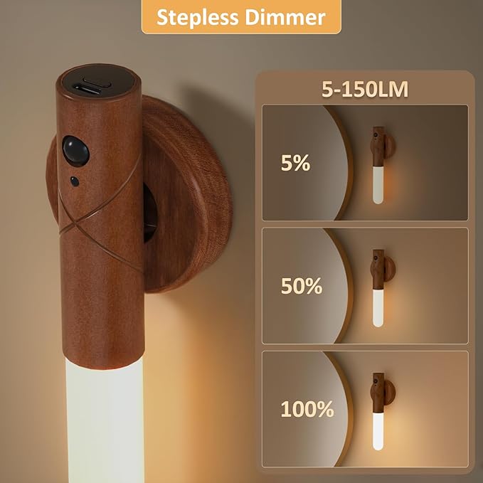 Motion Sensor Light Indoor, Battery Operated LED Lights for Bedroom, 3 Colors & Dimmable, Portable Rechargeable Wall Sconce for Bathroom Hallway Stair Understairs Cupboard, Gift for Kids Parents(Opal)