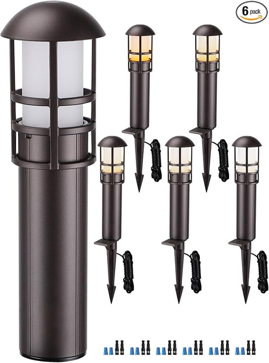 LEONLITE 5CCT Low Voltage Landscape Pathway Lights, 3W 12V AC/DC Landscape Lighting, IP65 CRI90+ Pathway Lighting Wired for Yard Lawn, Aluminum, Oil Rubbed Bronze, ETL Listed, 1800-5000K, Pack of 6