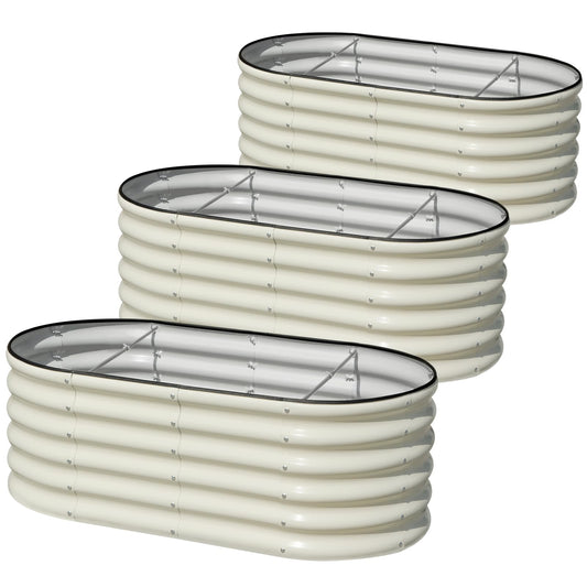 SnugNiture 3 Pcs 4x2x1.5ft Raised Garden Bed Outdoor, 17" Tall Galvanized Metal Planter Box, Oval Raised Garden Bed Kit for Planting Vegetables Plants Fruits, Beige White