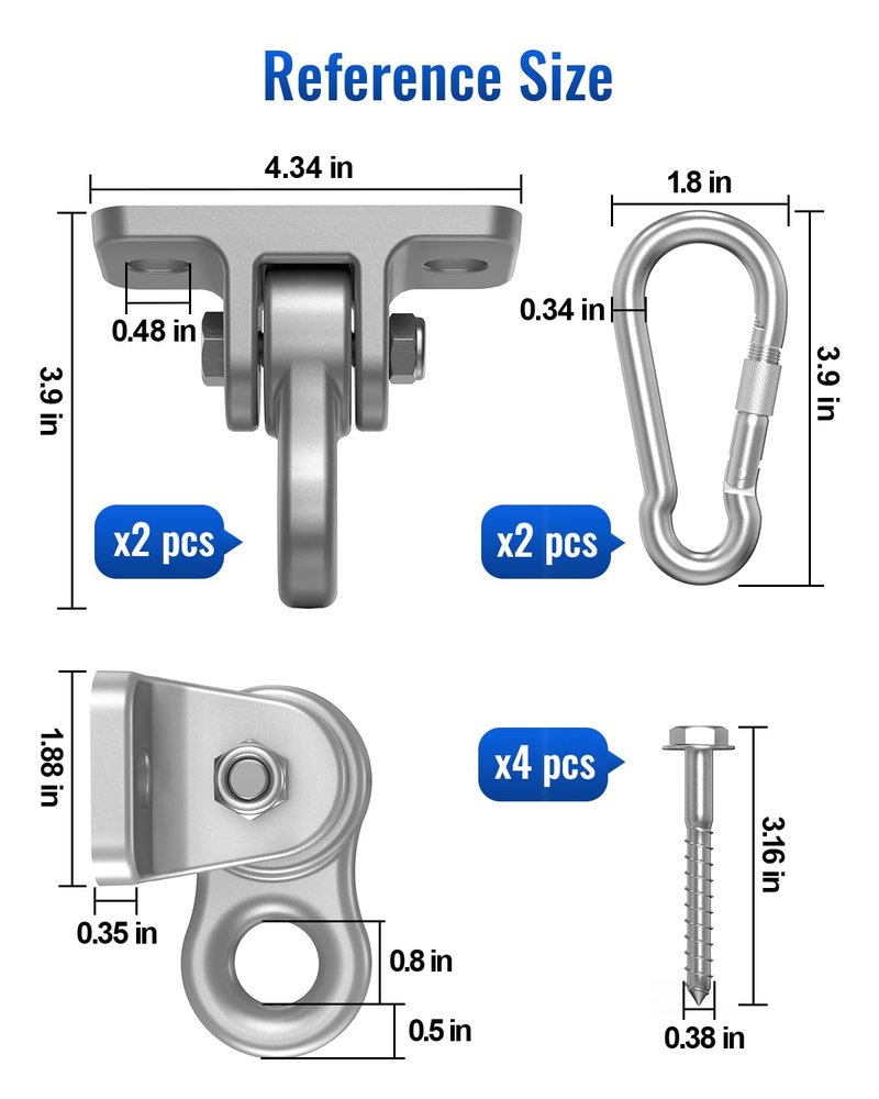 ITCPRIM Heavy Duty Swing Hangers Hardware Included-Corrosion Resistant Alloy Steel 5000+ lb Capacity for Wooden Porch Swings,Aerial Yoga Chairs,Playgrounds,Trapeze&More-Indoor Outdoor-Set of 2,Silver