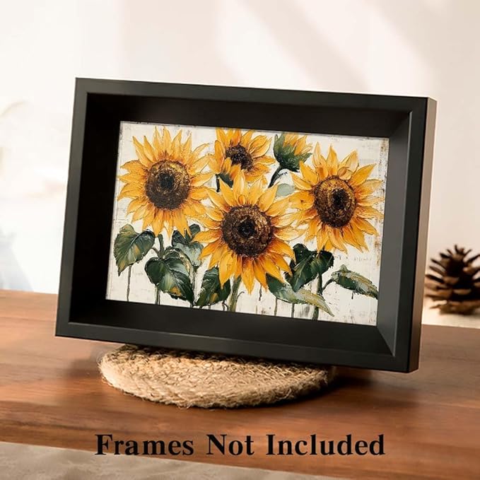 Yesad Sunflower Décor Vintage Flower Pictures Canvas Wall Art, Farmhouse Wall Art Rustic Wall Décor for Living Room Bedroom Kitchen Floral Print Poster (Unframed,36”x24”,Sunflower1)
