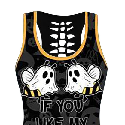 Pukdaswr Women's Halloween Sleeveless Tank Top Set If You Like My Pumpkin Printing Drawstring Shorts Stretch Bottoms Suits (Black, L)