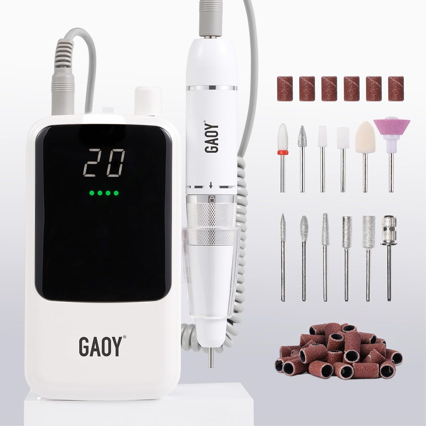 GAOY Rechargeable Cordless Nail Drill for Beginners, Electric Nail File with 12 Drill Bits and Sanding Band Set for Acrylic and Gel, Pink
