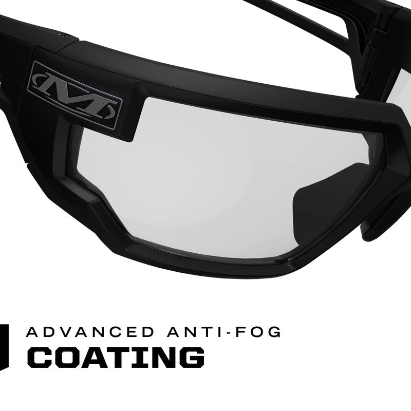 Mechanix Wear Type-X Clear Lens Safety Glasses - Anti-Fog Polycarbonate Industrial Safety Glasses - Ventilated Temples & Scratch-Resistant Lenses - Black Frame